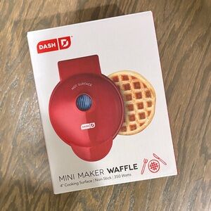 New Dash Red Mini Waffle Maker - Compact Non-Stick Breakfast Maker